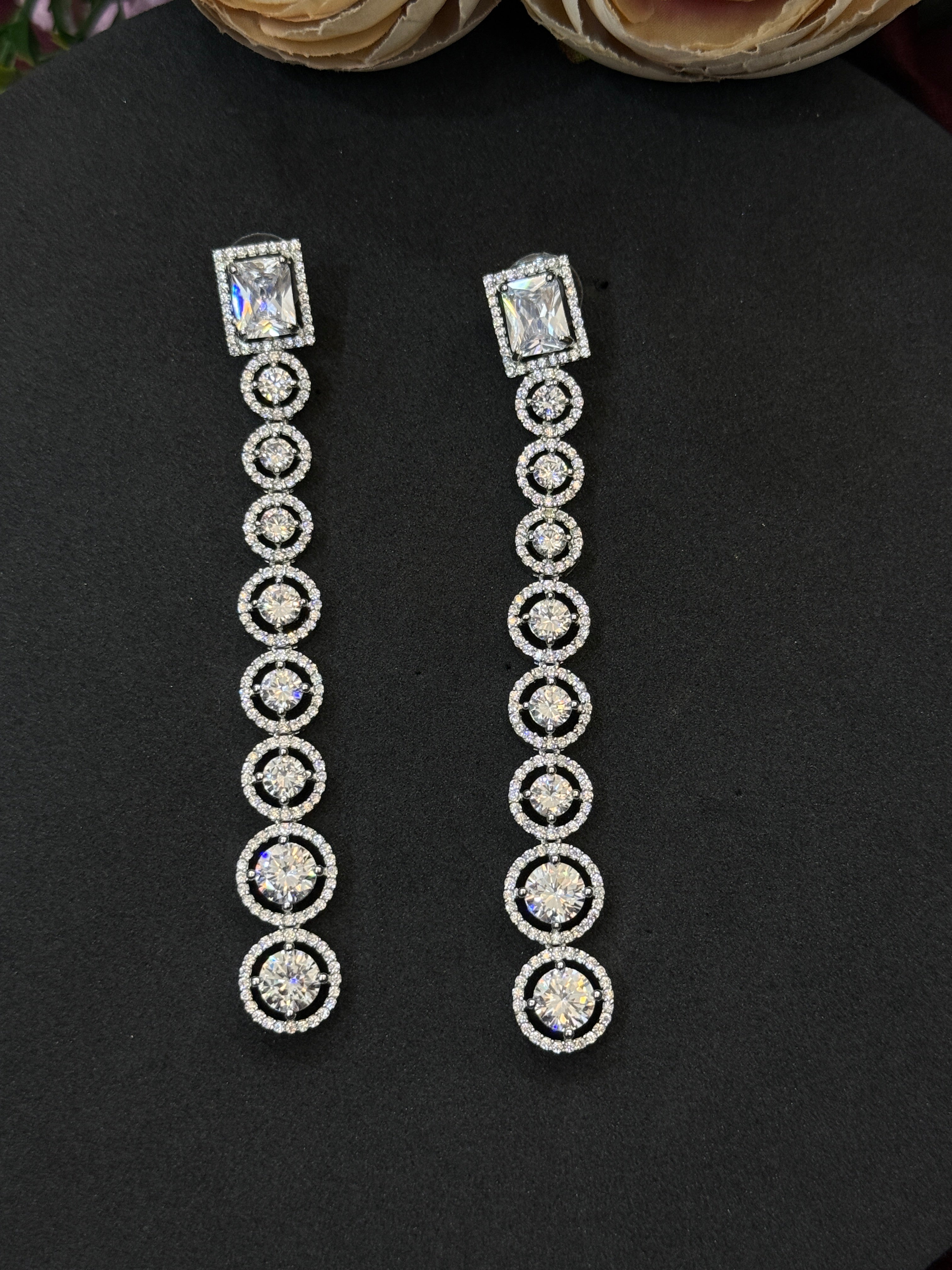 Elegant CZ Stone Linear Drop Earrings